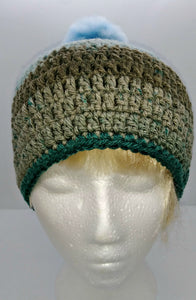 Unisex Winter Chunky Hat with Pompom Blues & Grays