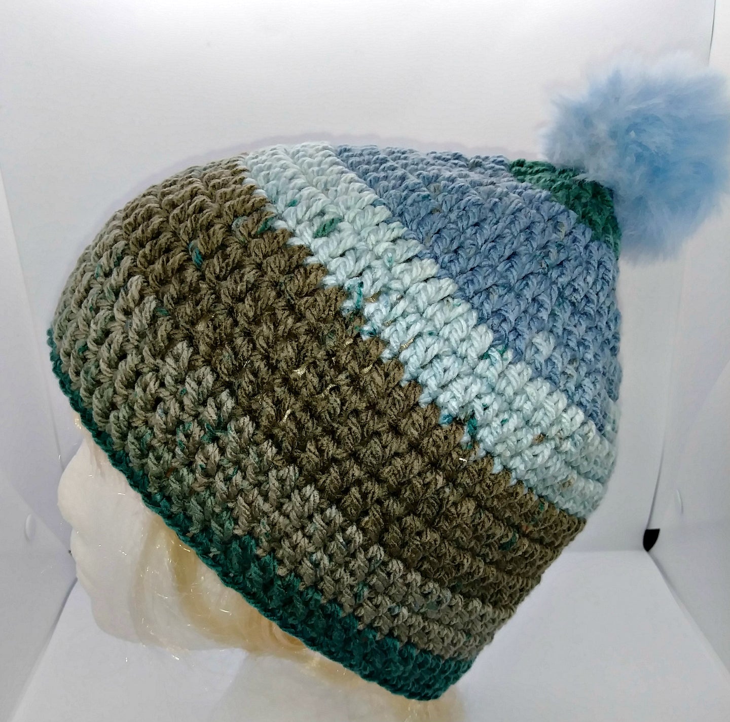 Unisex Winter Chunky Hat with Pompom Blues & Grays