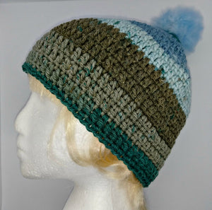 Unisex Winter Chunky Hat with Pompom Blues & Grays