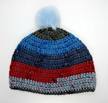 Load image into Gallery viewer, Unisex Winter Chunky Hat with Pompom Blues, Reds &amp; Grays