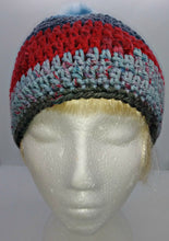 Load image into Gallery viewer, Unisex Winter Chunky Hat with Pompom Blues, Reds &amp; Grays