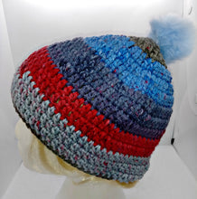 Load image into Gallery viewer, Unisex Winter Chunky Hat with Pompom Blues, Reds &amp; Grays