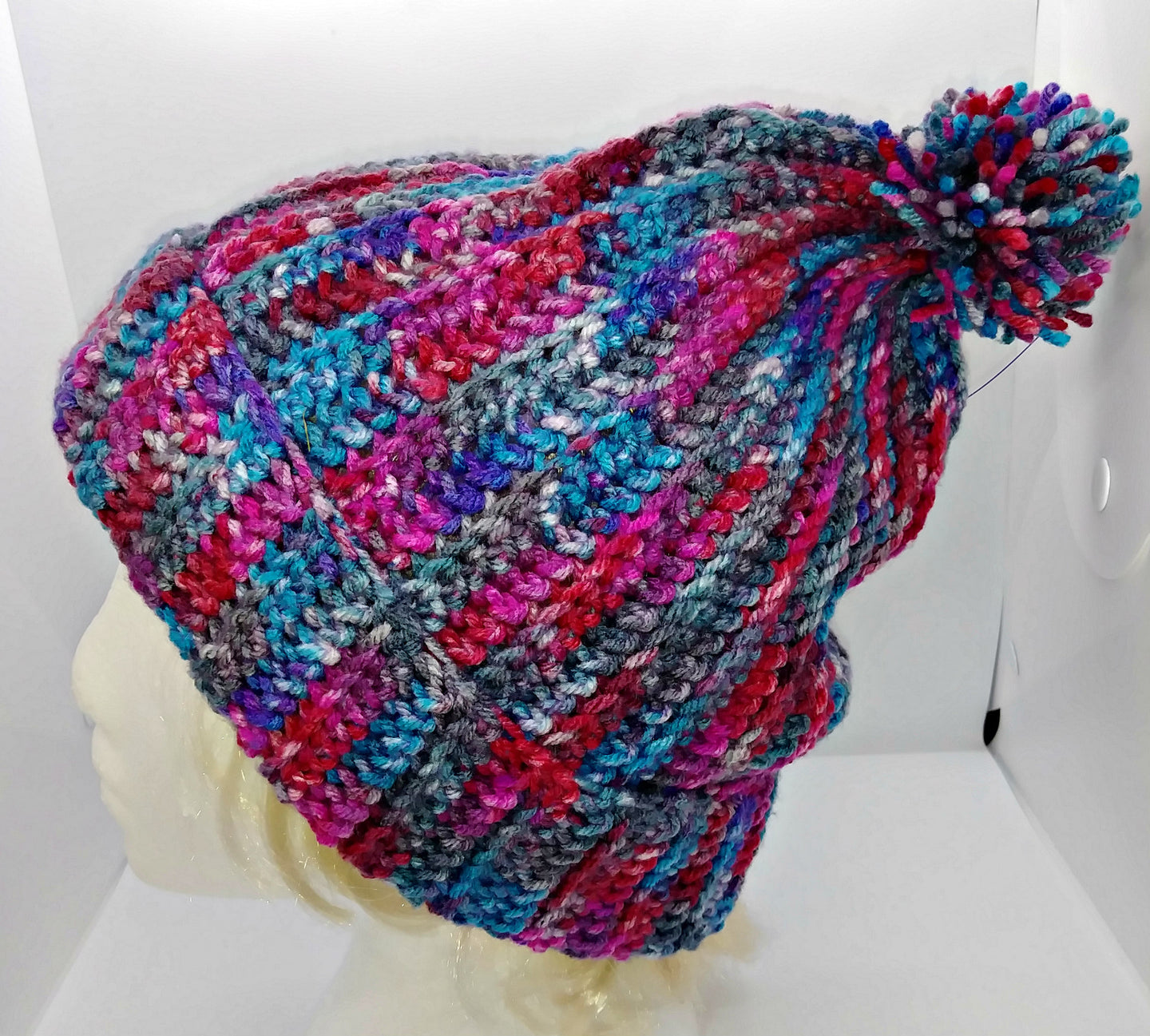 Gray, Red, Pink, Blue Pompom Basic Winter Hat Ladies Teen