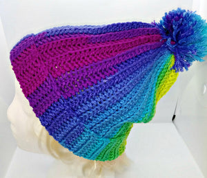 Basic Winter Pompom Hat Ladies Teen Blues, Greens, Yellow & Purples