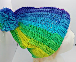 Basic Winter Pompom Hat Ladies Teen Blues, Greens, Yellow & Purples