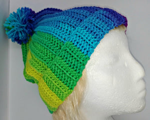 Basic Winter Pompom Hat Ladies Teen Blues, Greens, Yellow & Purples