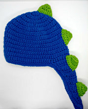 Load image into Gallery viewer, Child Size Blue &amp; Spring Green Dinosaur Winter Hat