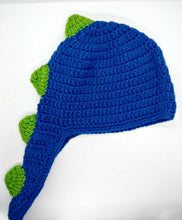 Load image into Gallery viewer, Child Size Blue &amp; Spring Green Dinosaur Winter Hat