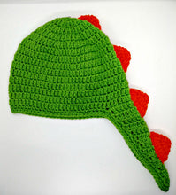 Load image into Gallery viewer, Child Size Green &amp; Orange Dinosaur Winter Hat