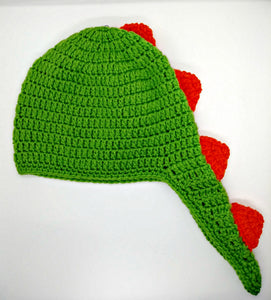 Child Size Green & Orange Dinosaur Winter Hat