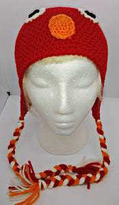 Red Monster Character Winter Braided Hat Child Teen Size