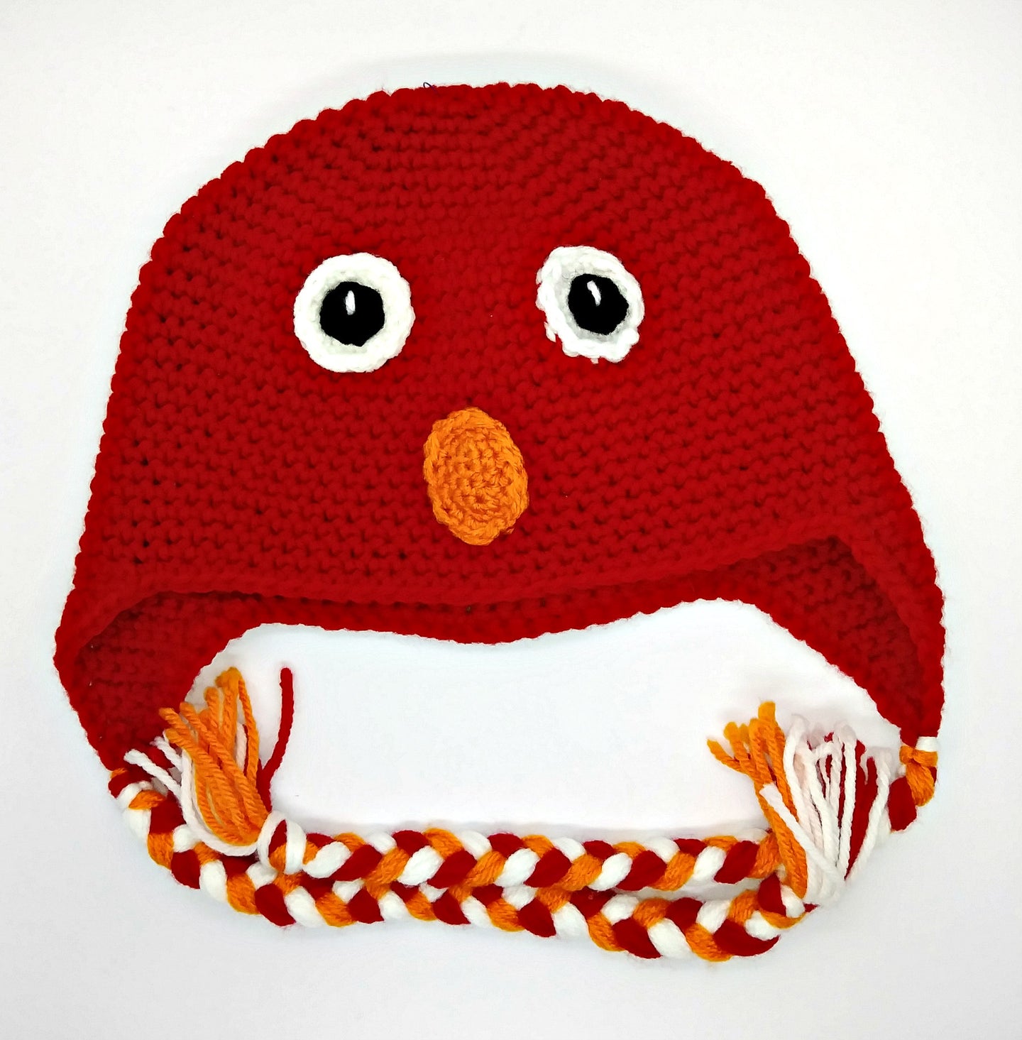 Red Monster Character Winter Braided Hat Teen Adult Size