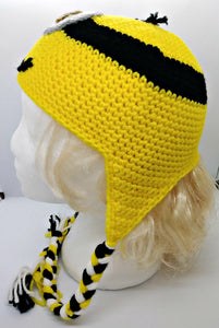 One Brown Eyed Yellow Monster Character Winter Braided Hat Teen Adult Size