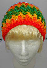 Load image into Gallery viewer, Teen Ladies Messy Bun Hat Favorite Stripe Blue Red Yellow Orange Green