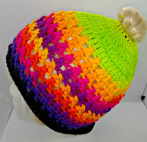 Teen Ladies Messy Bun Hat Neon Brights