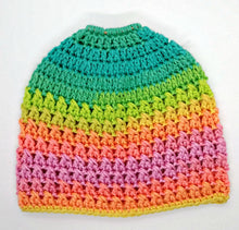 Load image into Gallery viewer, Teen Ladies Messy Bun Hat Retro Stripe