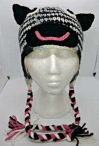Zebra Character Winter Braided Hat Teen Adult Size