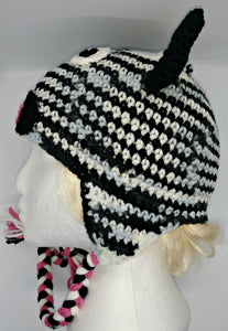 Zebra Character Winter Braided Hat Teen Adult Size