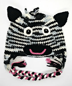 Zebra Character Winter Braided Hat Teen Adult Size