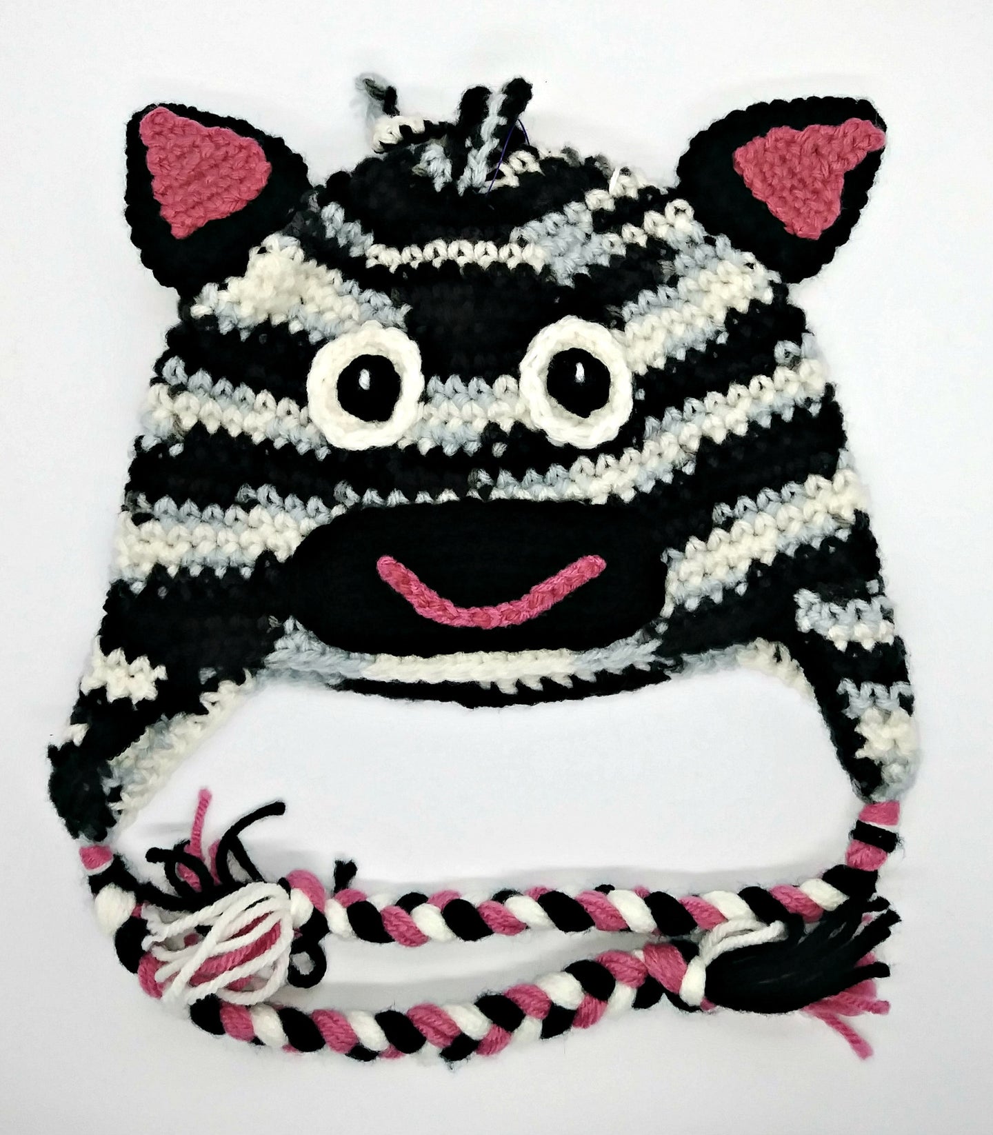 Cute Zebra Character Winter Braided Hat Baby Toddler Size