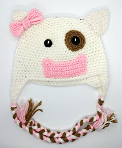 Cow Character Winter Braided Hat Toddler Child Size