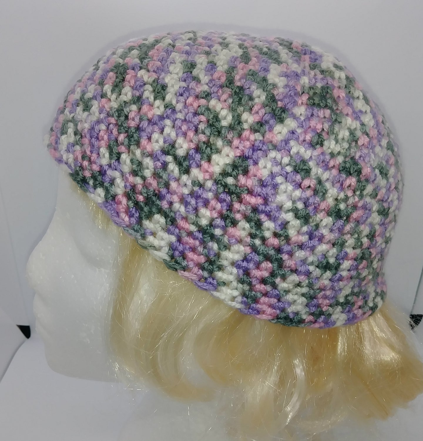Pink Gray White Lavender Variegated Basic Winter Beanie Hat Ladies Teen