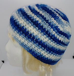 Blue Variegated Basic Winter Beanie Hat Ladies Teen