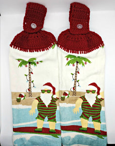 Santa On Vacation Tropical Beach Christmas Hanging Kitchen Towel Set
