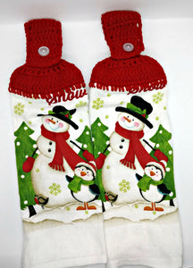 Winter Snowman & Penguin Hanging Kitchen Towel Set