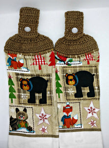 Bear Fox Cardinal Raccoon Hanging Kitchen Towel Set