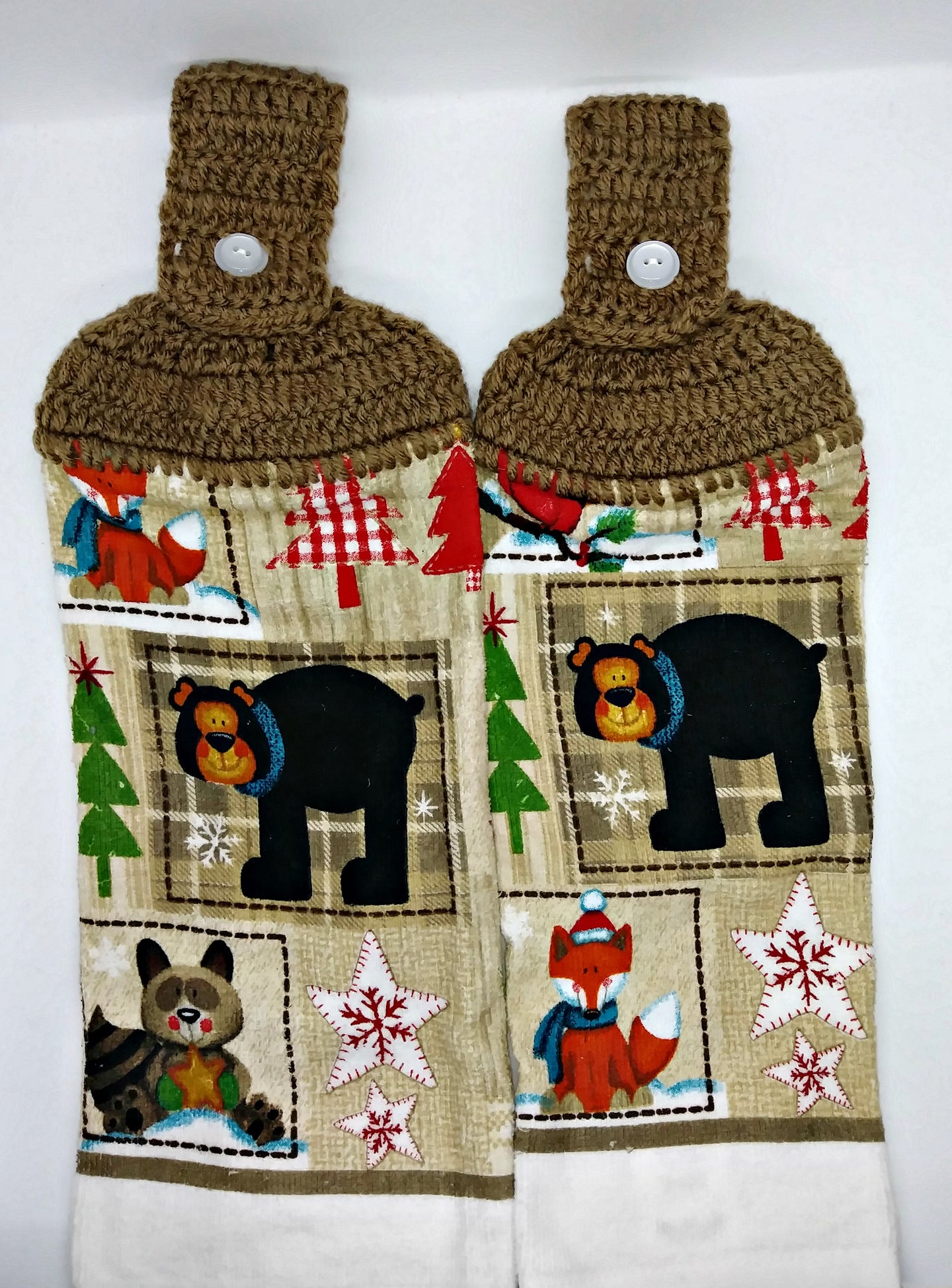 Bear Fox Cardinal Raccoon Hanging Kitchen Towel Set