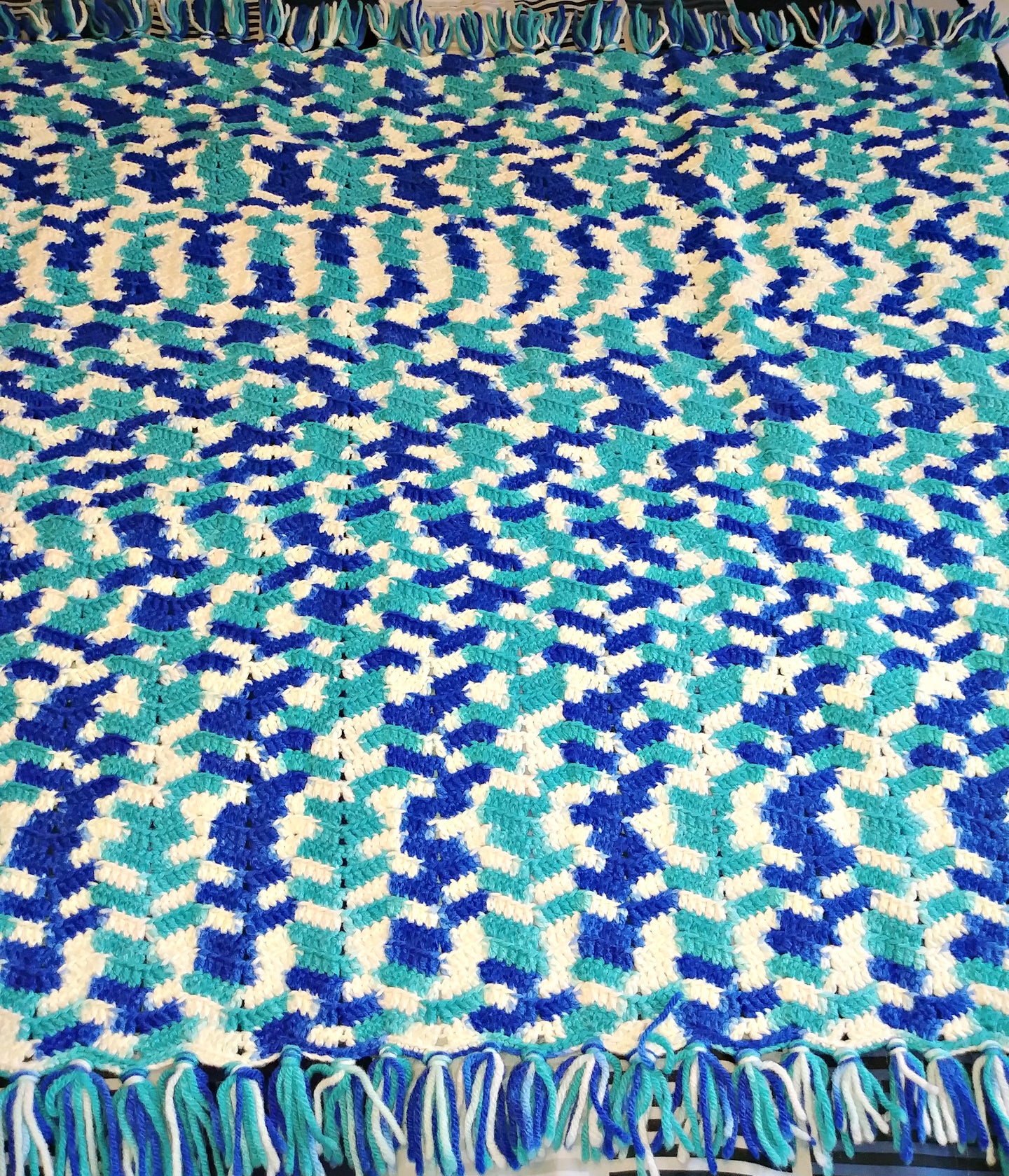 White & Blues Ripple Baby Blanket 34