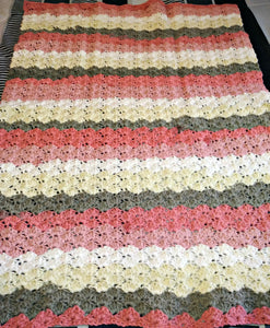 Shell Baby Blanket Pink Cream Brown 36"x40"