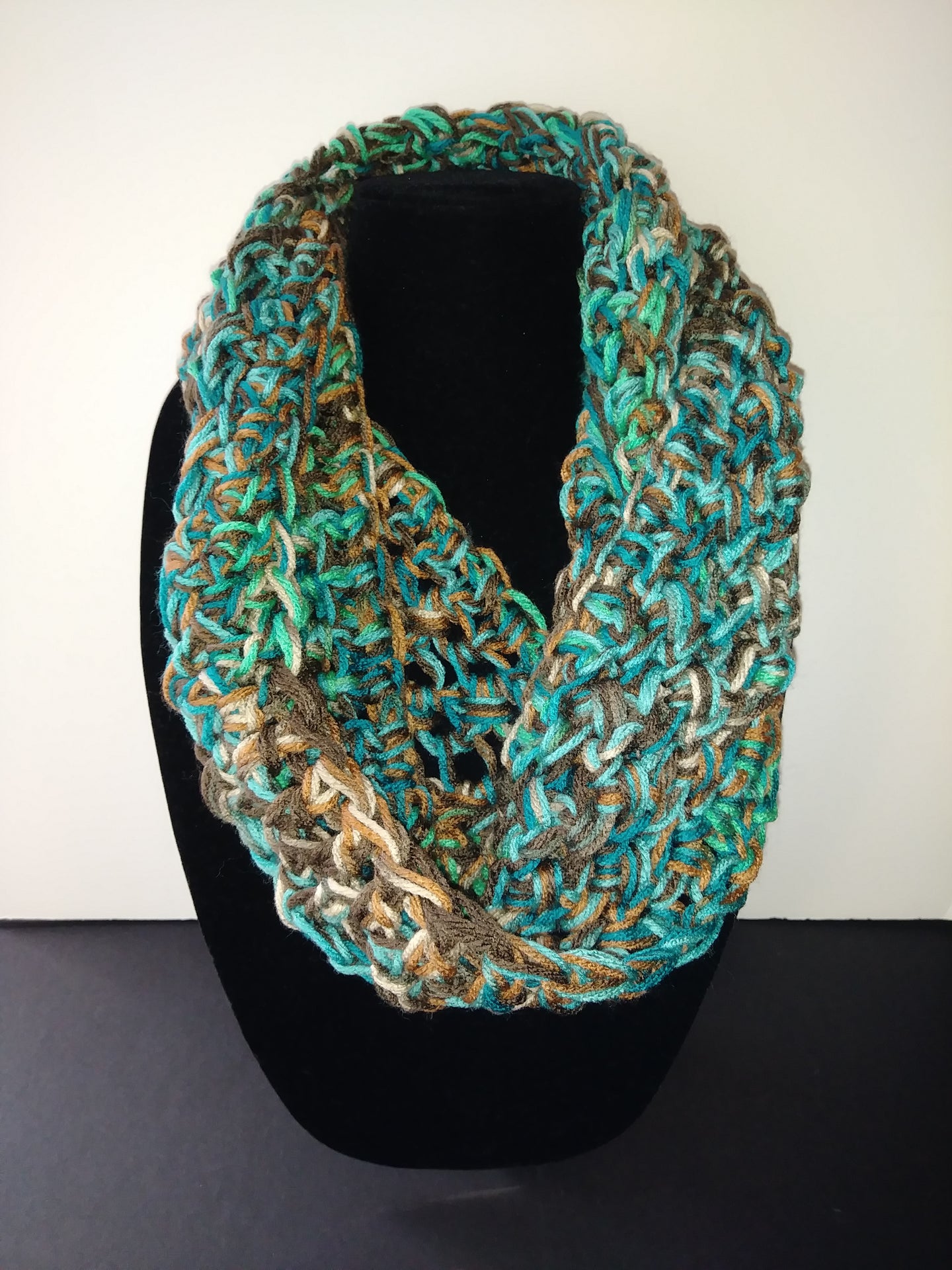 Teal & Brown Winter Infinity Scarf Cowl