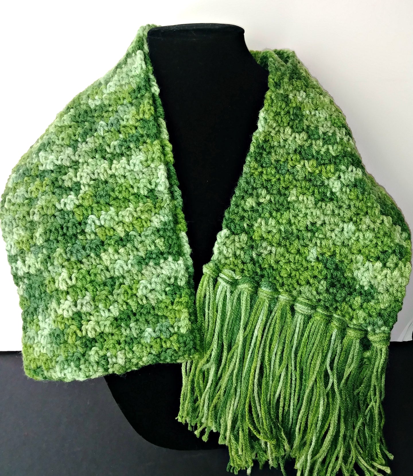 Green Variegated Winter Unisex Scarf with Fringe