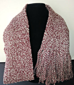 Red & White Variegated Winter Unisex Scarf with Fringe