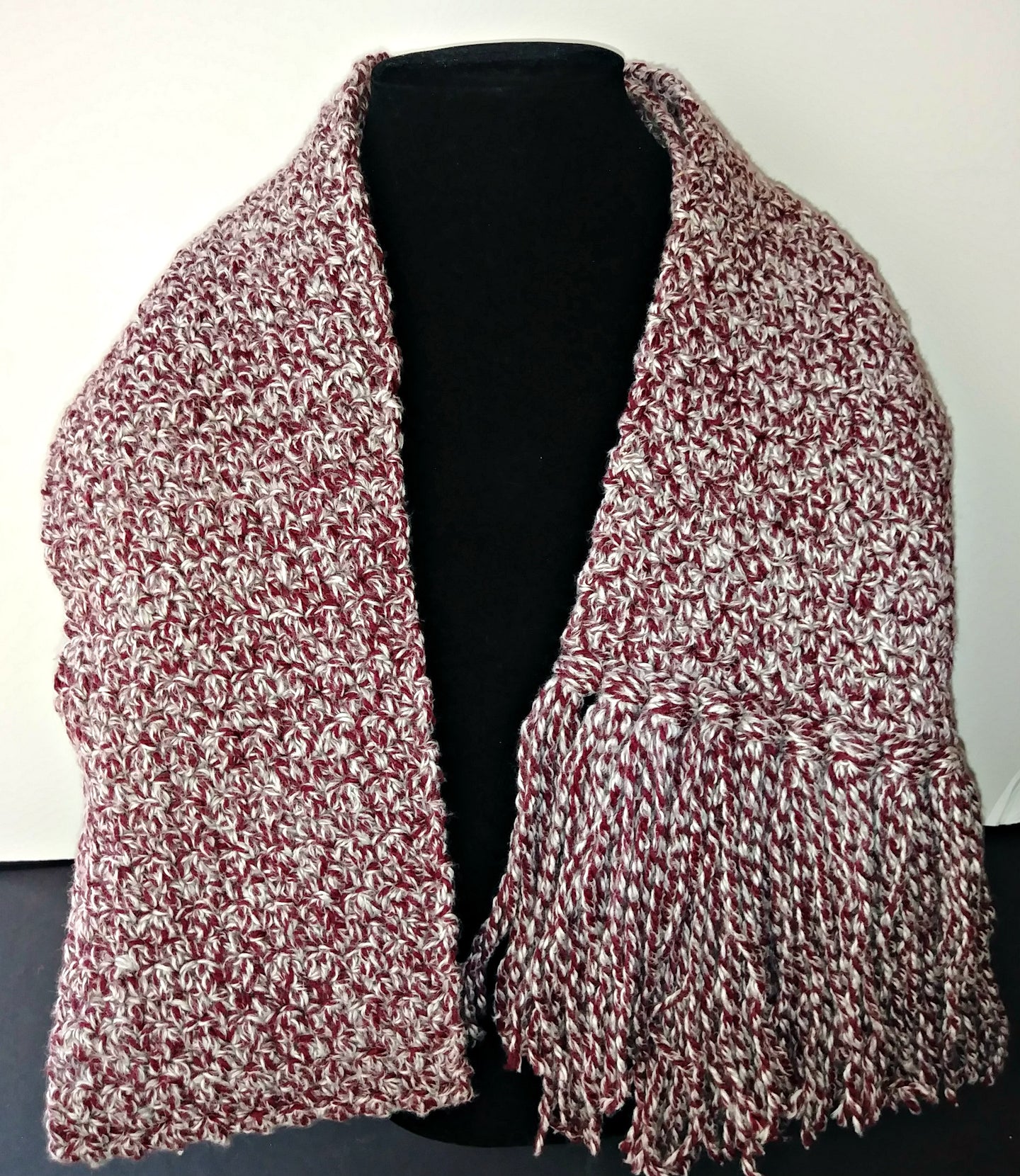 Red & White Variegated Winter Unisex Scarf with Fringe