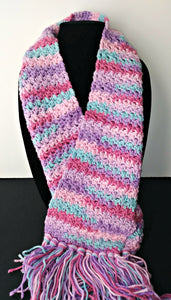 Girls Pink Purple Aqua Variegated Winter Scarf with Fringe