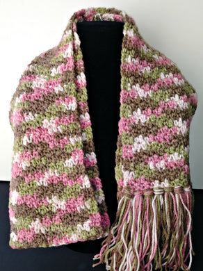Pink Camo Variegated Winter Teen Ladies Scarf with Fringe