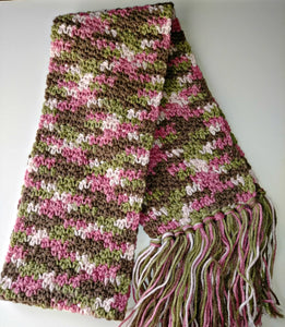 Pink Camo Variegated Winter Teen Ladies Scarf with Fringe