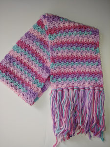 Girls Pink Purple Aqua Variegated Winter Scarf with Fringe