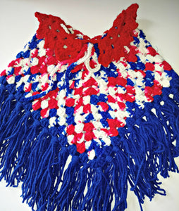 Girls Poncho Size 4-6 Red White Blue Patriotic