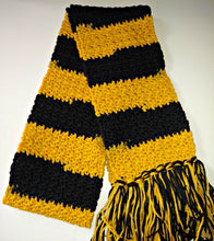Load image into Gallery viewer, Yellow Black Team Colors Variegated Winter Scarf with Fringe Unisex
