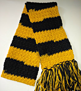 Yellow Black Team Colors Variegated Winter Scarf with Fringe Unisex