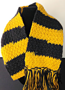 Yellow Black Team Colors Variegated Winter Scarf with Fringe Unisex