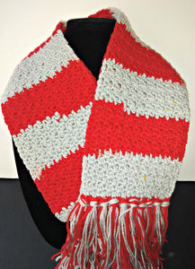 Red & Silver Team Spirit Variegated Winter Scarf with Fringe Unisex
