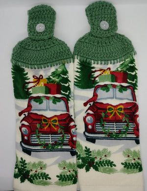 Old Red Pick Up Truck Christmas Kitchen Towel Set