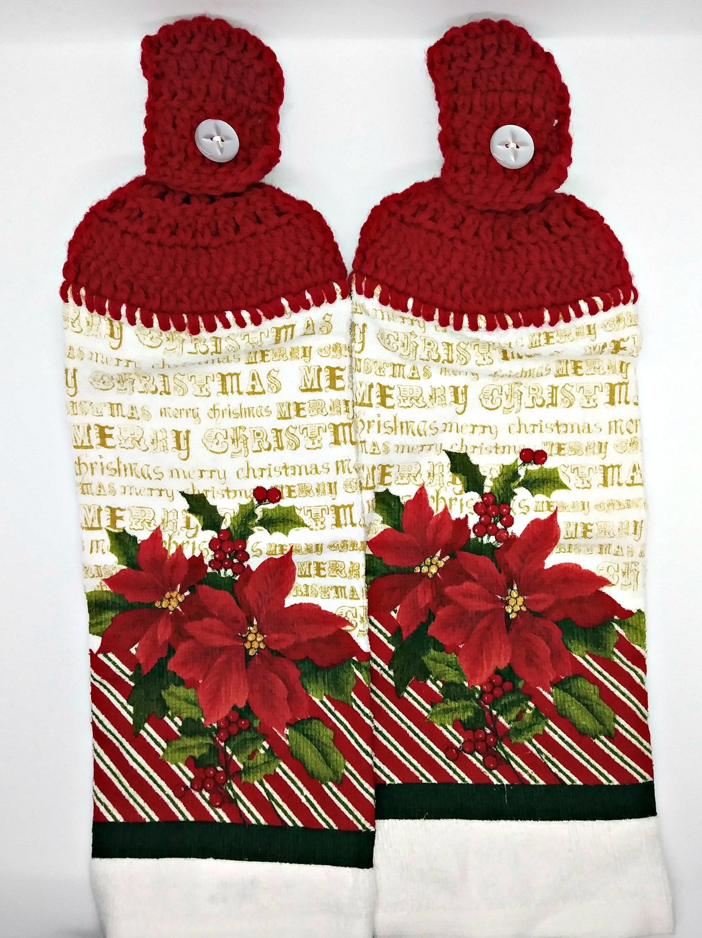 Pretty Poinsettia Christmas Hanging Kitchen Towel Set