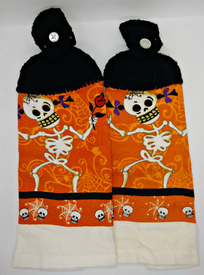 Skeleton Girl With Rose Hanging Kitchen Towel Set