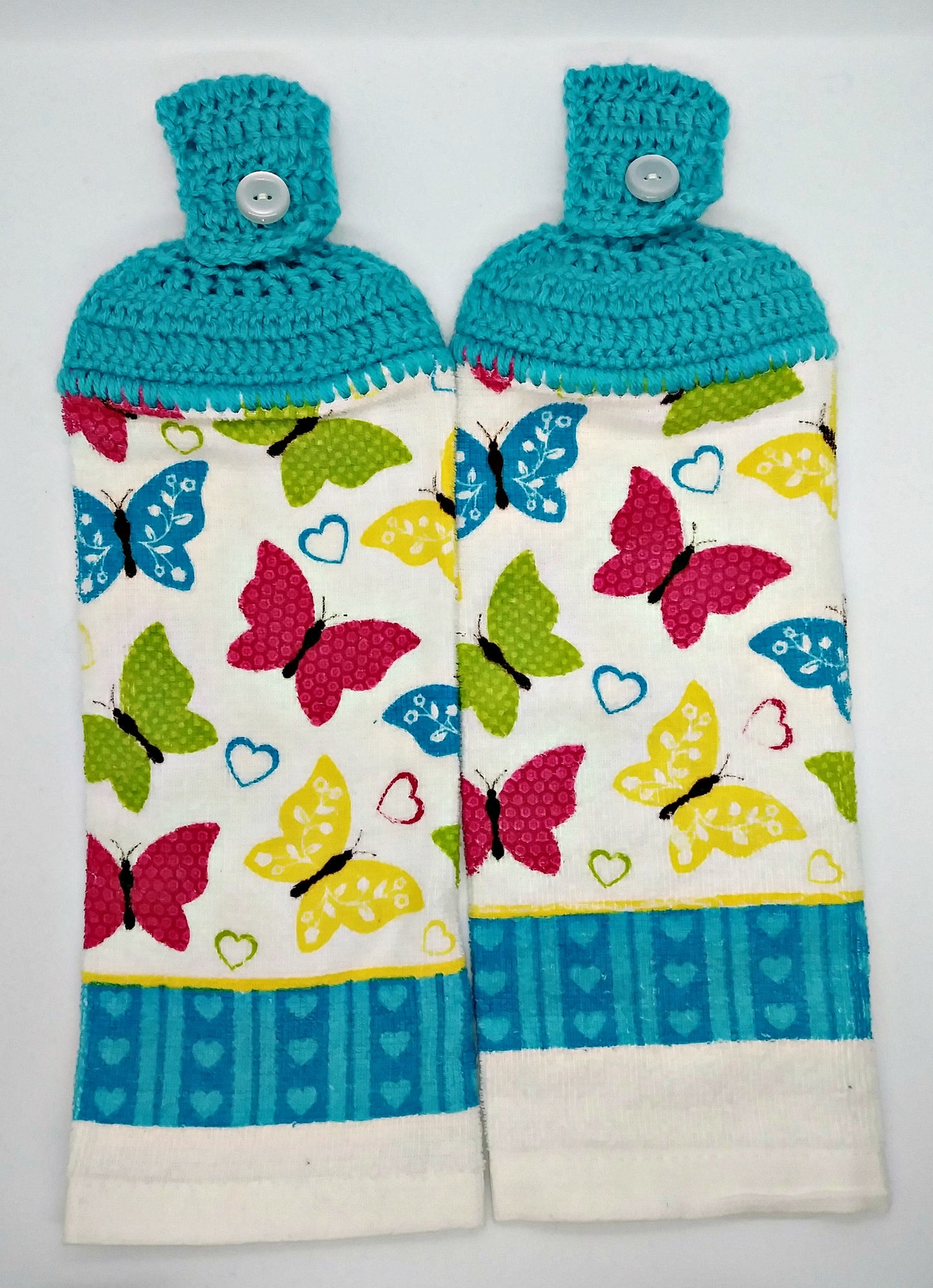 Pink Blue Green Yellow Butterflies Hanging Kitchen Towel Set